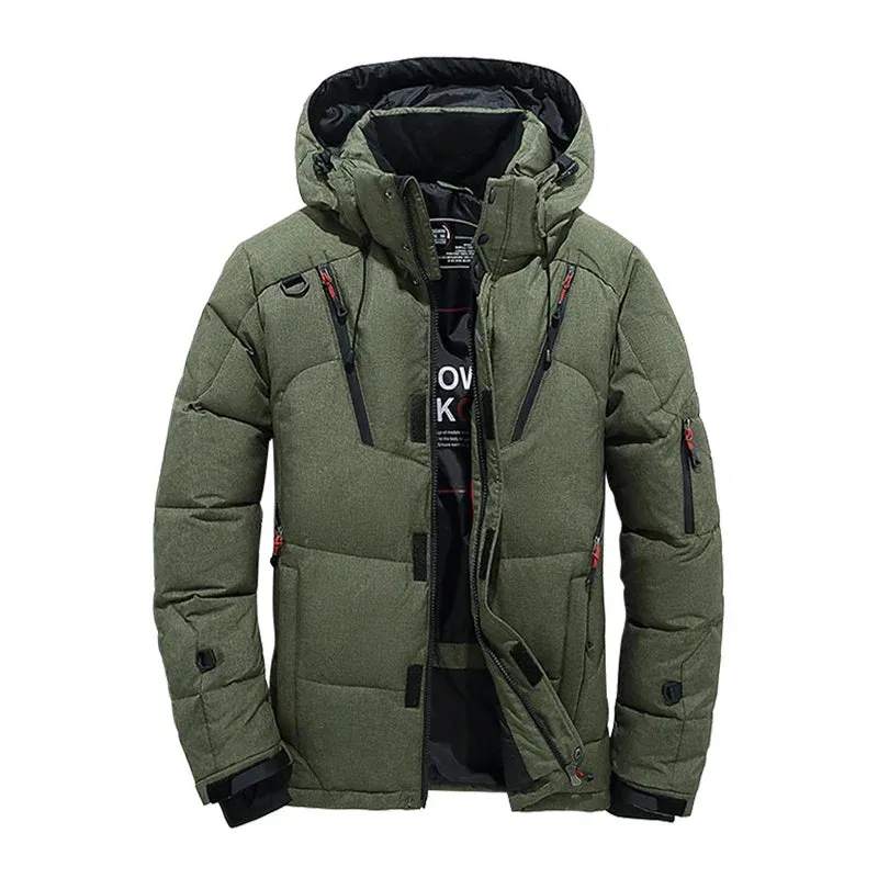 1 - MC - Men's Winter Down Jacket: Thick, windproof duck down coat with hood for warmth