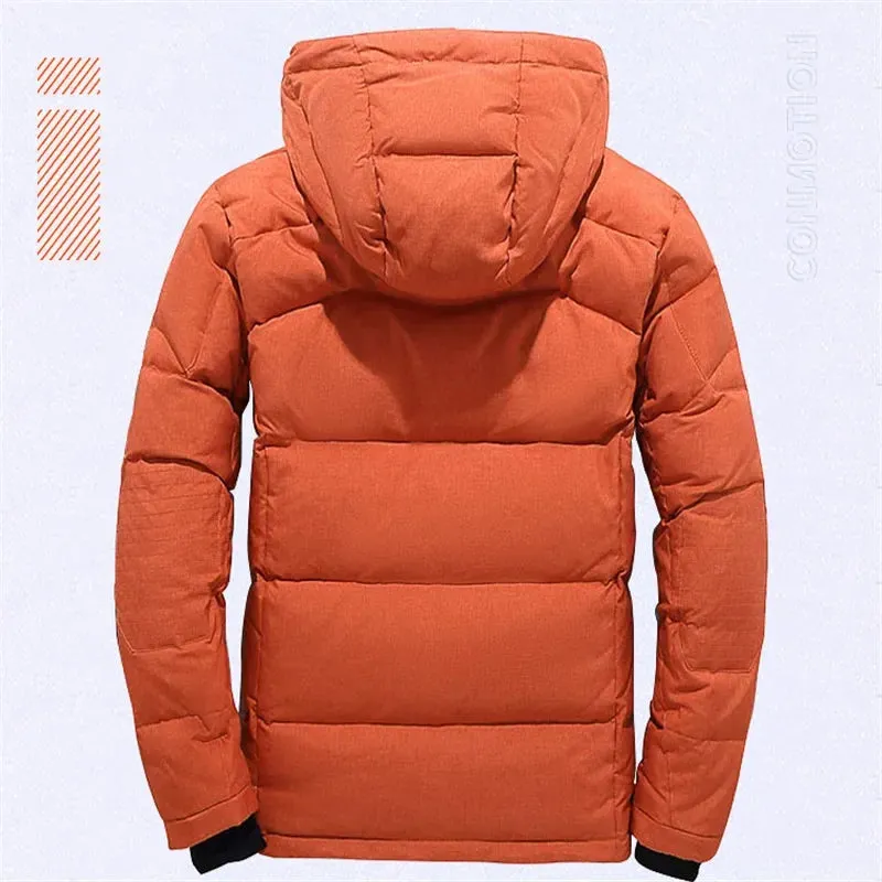 1 - MC - Men's Winter Down Jacket: Thick, windproof duck down coat with hood for warmth