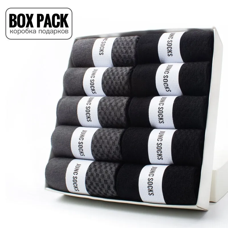 10 Pairs / Box Pack Business Men Bamboo Socks High Quality New Classic Long Socks For Summer Winter Mens Dress Sock Size US 6-12