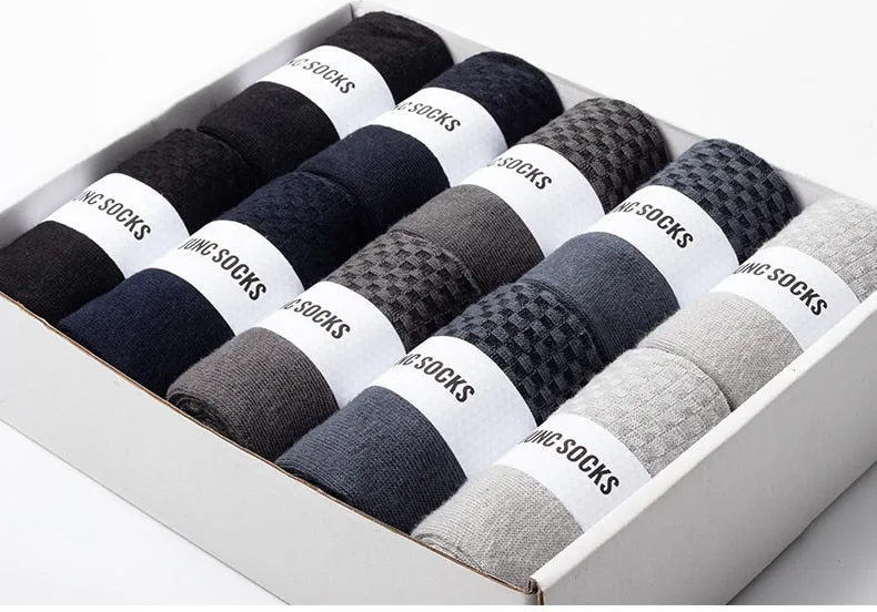 10 Pairs / Box Pack Business Men Bamboo Socks High Quality New Classic Long Socks For Summer Winter Mens Dress Sock Size US 6-12