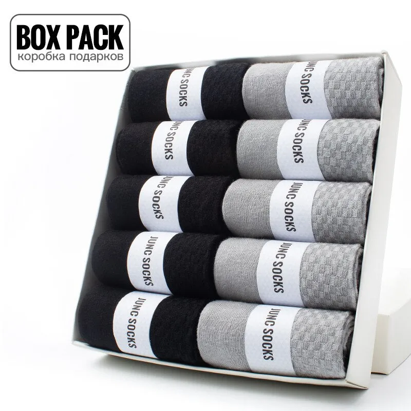 10 Pairs / Box Pack Business Men Bamboo Socks High Quality New Classic Long Socks For Summer Winter Mens Dress Sock Size US 6-12