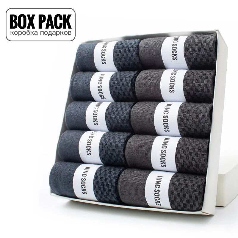 10 Pairs / Box Pack Business Men Bamboo Socks High Quality New Classic Long Socks For Summer Winter Mens Dress Sock Size US 6-12