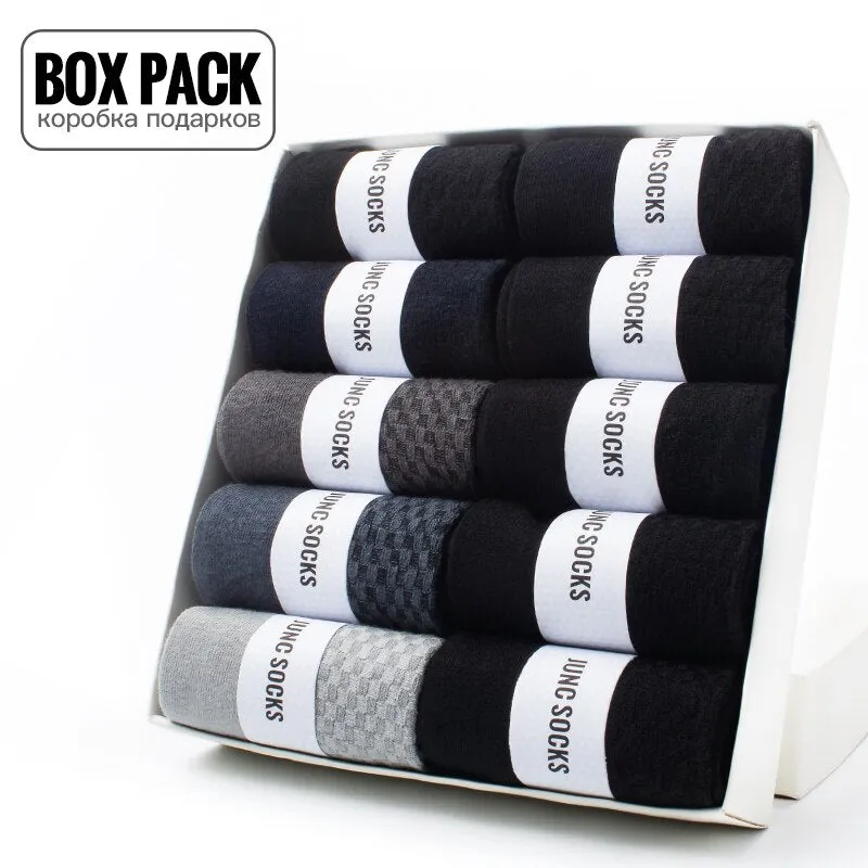 10 Pairs / Box Pack Business Men Bamboo Socks High Quality New Classic Long Socks For Summer Winter Mens Dress Sock Size US 6-12