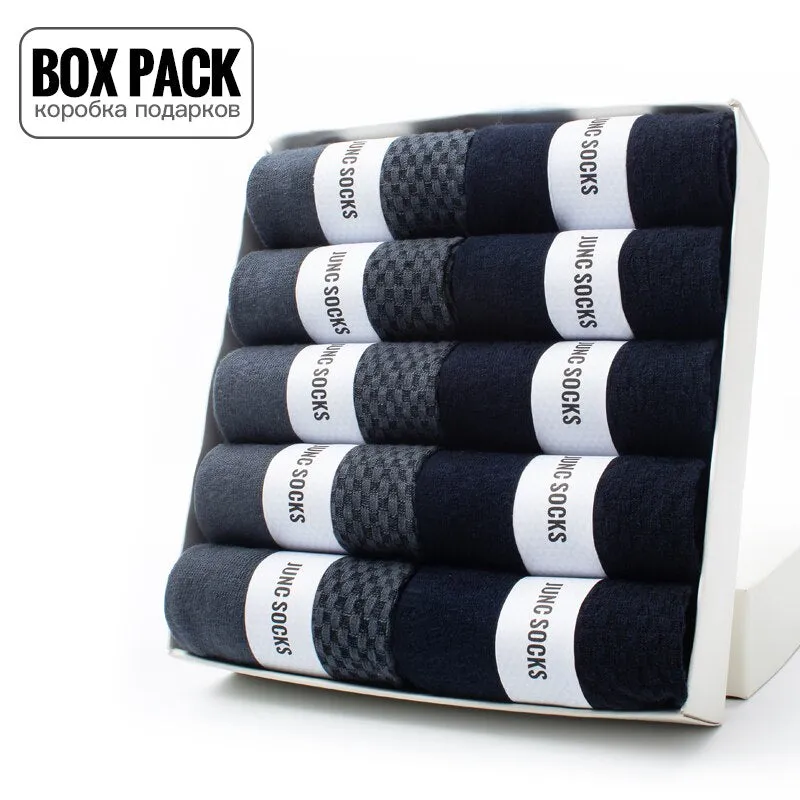 10 Pairs / Box Pack Business Men Bamboo Socks High Quality New Classic Long Socks For Summer Winter Mens Dress Sock Size US 6-12