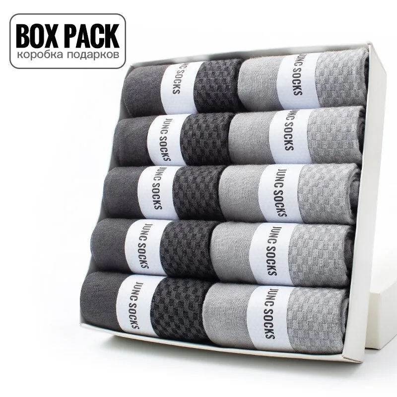 10 Pairs / Box Pack Business Men Bamboo Socks High Quality New Classic Long Socks For Summer Winter Mens Dress Sock Size US 6-12