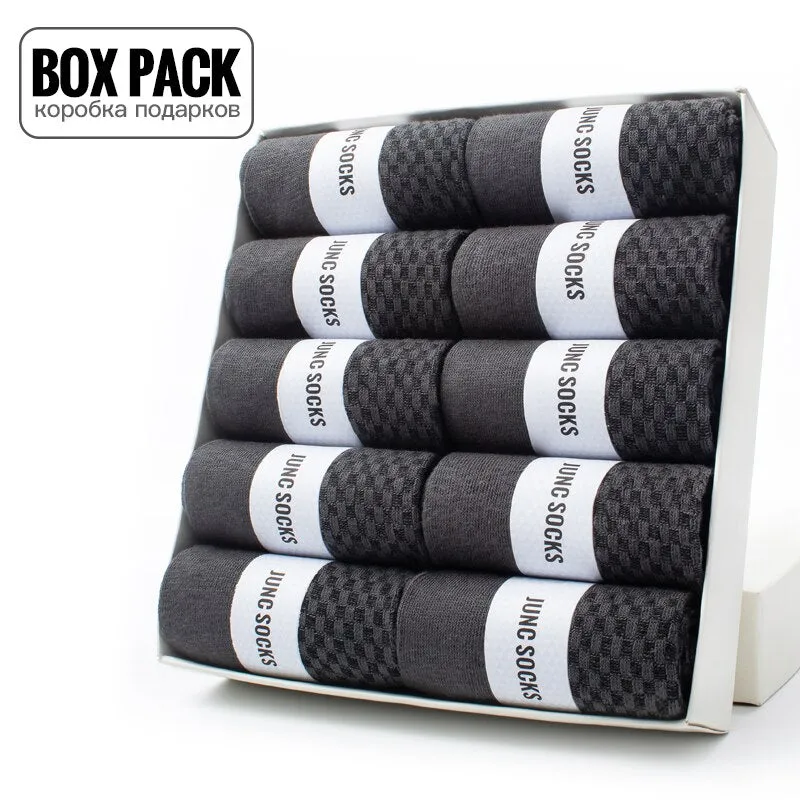 10 Pairs / Box Pack Business Men Bamboo Socks High Quality New Classic Long Socks For Summer Winter Mens Dress Sock Size US 6-12