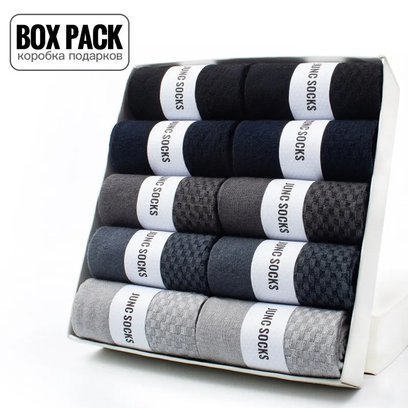 10 Pairs / Box Pack Business Men Bamboo Socks High Quality New Classic Long Socks For Summer Winter Mens Dress Sock Size US 6-12