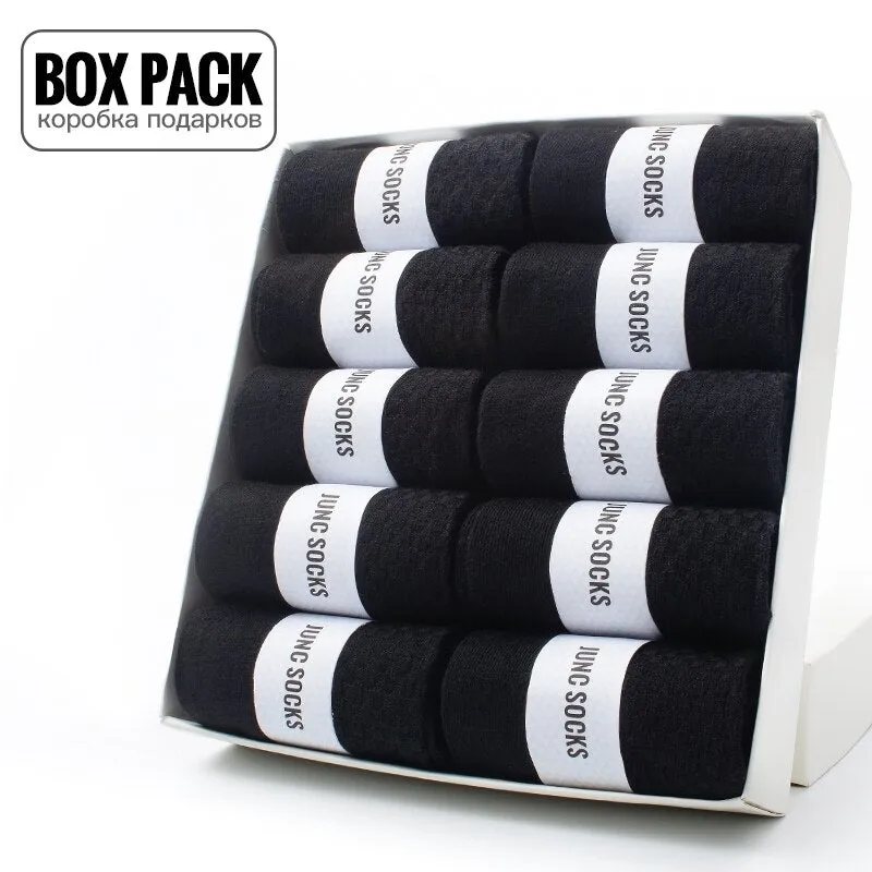 10 Pairs / Box Pack Business Men Bamboo Socks High Quality New Classic Long Socks For Summer Winter Mens Dress Sock Size US 6-12