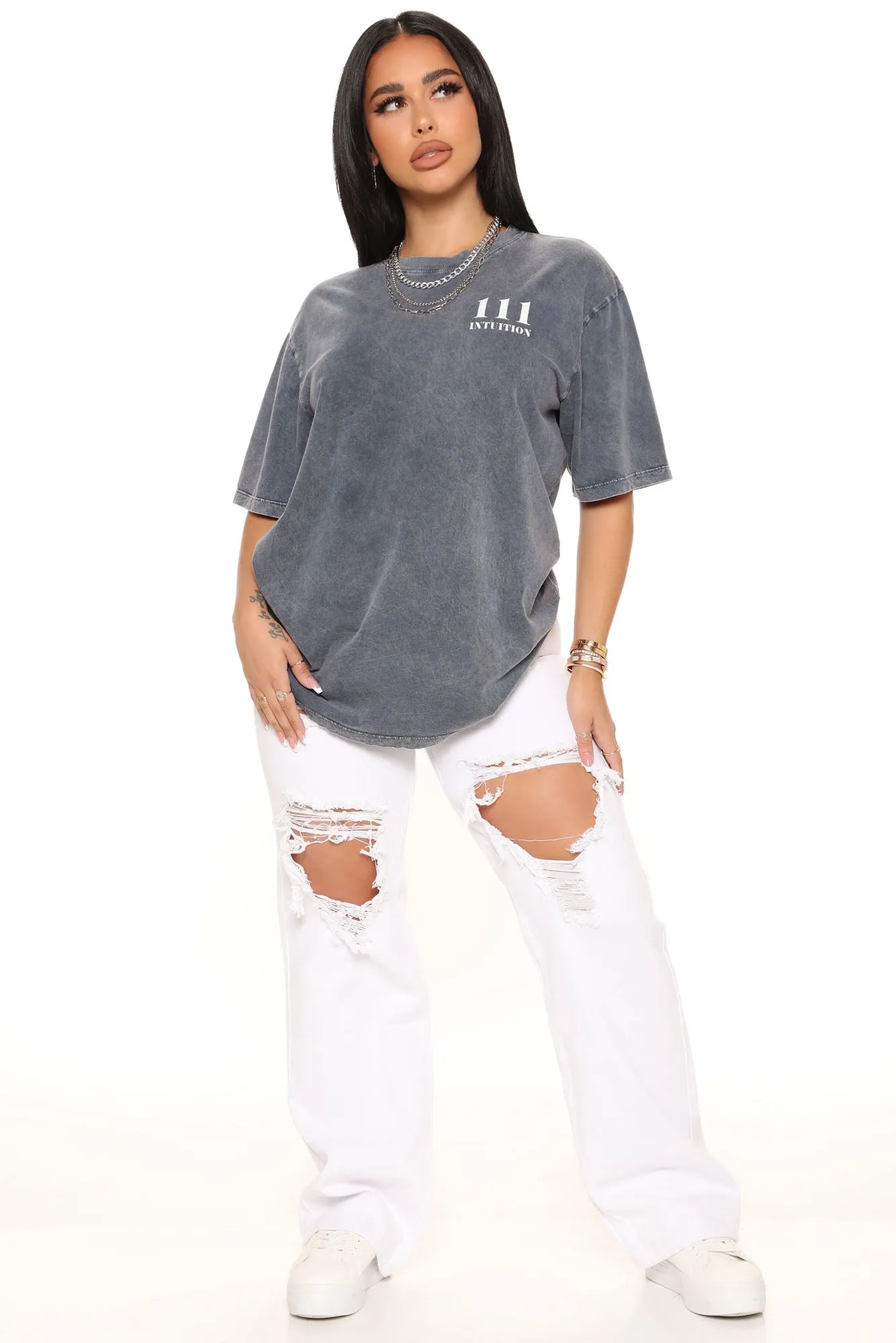 111 Angel Number Tunic Top - Grey/combo