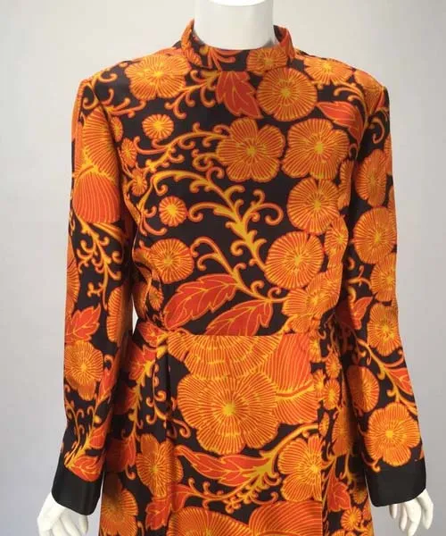 1960s Mollie Parnis Mandarin Floral Two Piece Ensemble