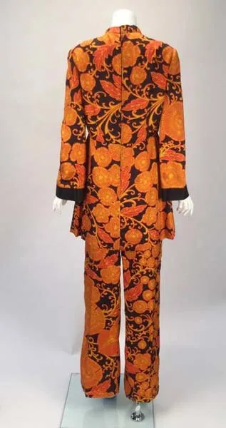 1960s Mollie Parnis Mandarin Floral Two Piece Ensemble