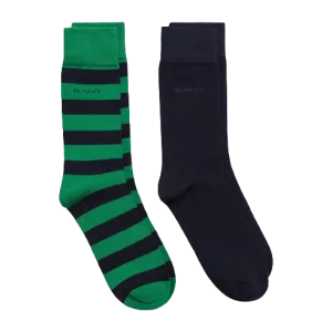 2 Pack Bar Stripe & Solid Socks - Lavish Green | Bright Red | Desert Beige | College Blue