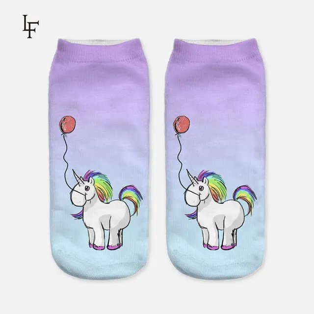 2017 Harajuku 3D Print Unicorn Socks Women Kawaii Ankle Licorne Chaussette Femme Calcetines Mujer Cute  Emoji Art Socks ws66