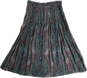 90s JG HOOK Green & Red Paisley Midi Skirt     W29