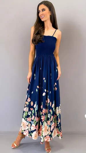 A1725 Berna Navy Print Maxi Dress