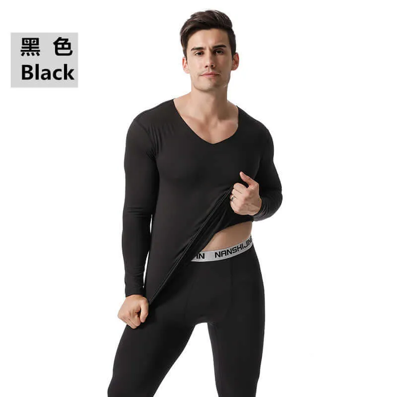 Add fertilizer to increase the seamless thermal underwear men's autumn clothes heating trousers set plus velvet seamless cotton sweater tight shirt