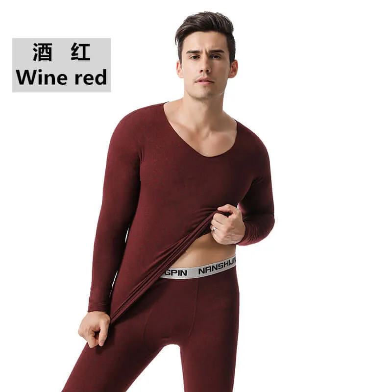 Add fertilizer to increase the seamless thermal underwear men's autumn clothes heating trousers set plus velvet seamless cotton sweater tight shirt