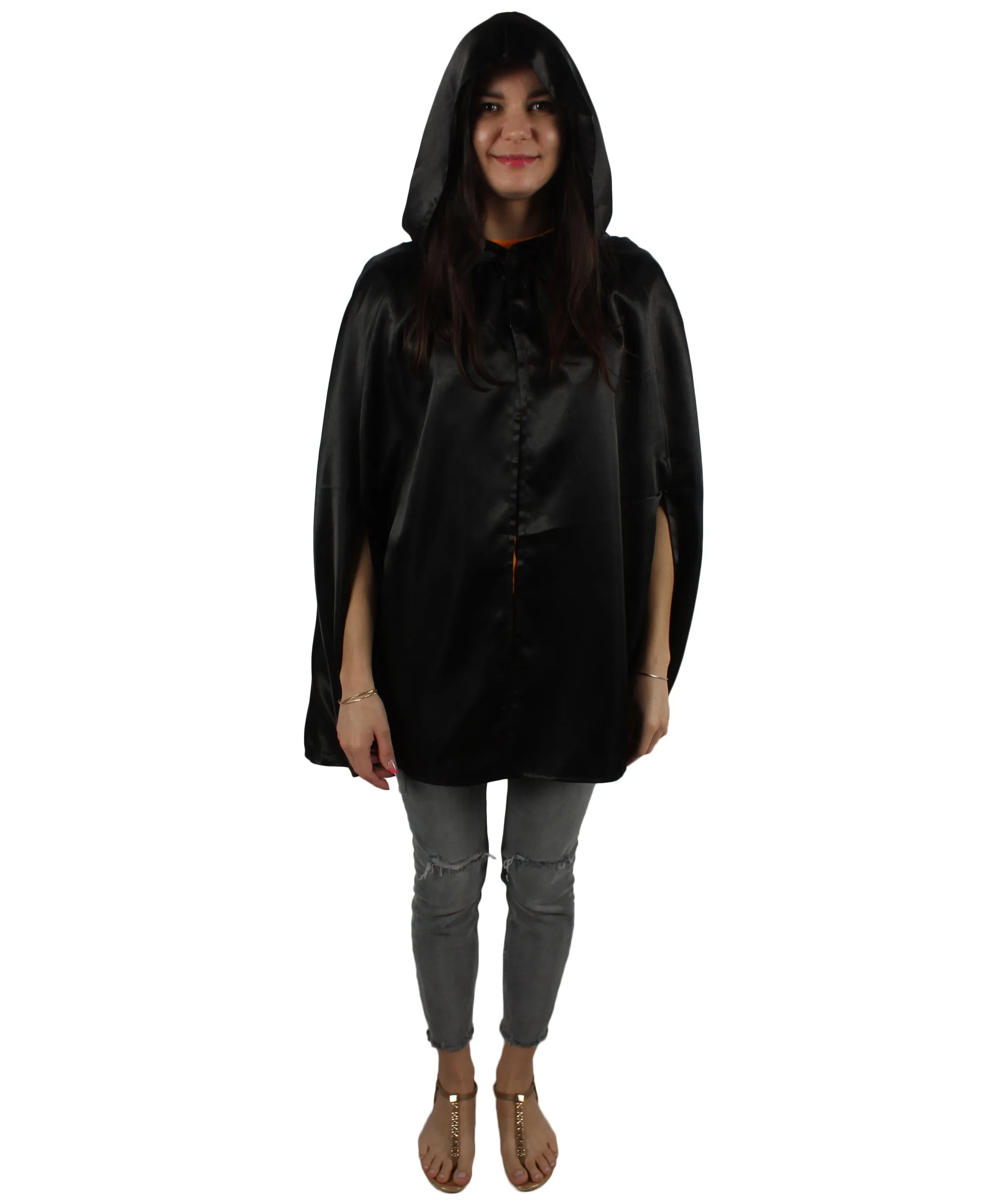 Adult Women's Reversible Hooded Short Cape Costume | Multiple Color Option Halloween Costume