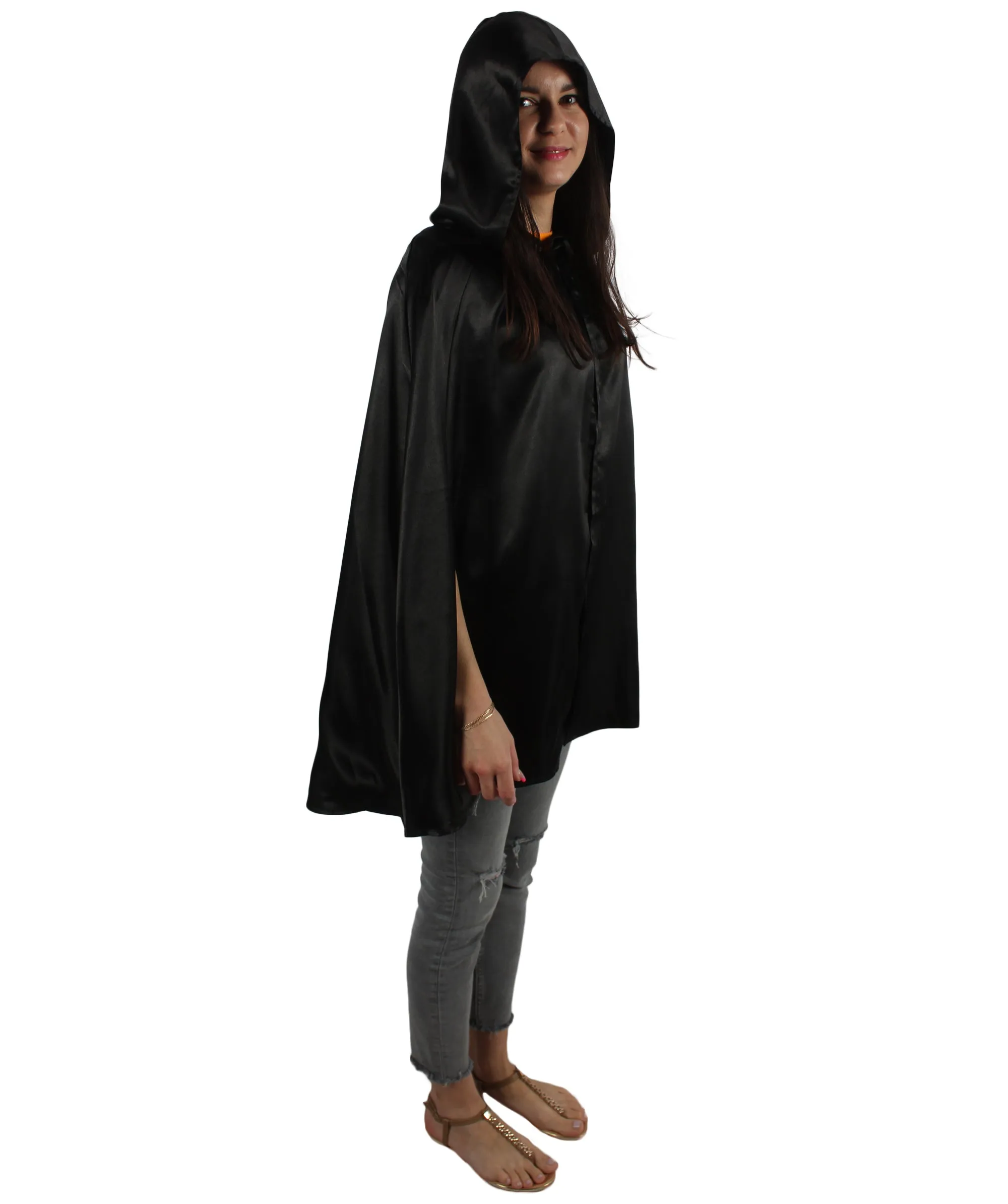 Adult Women's Reversible Hooded Short Cape Costume | Multiple Color Option Halloween Costume