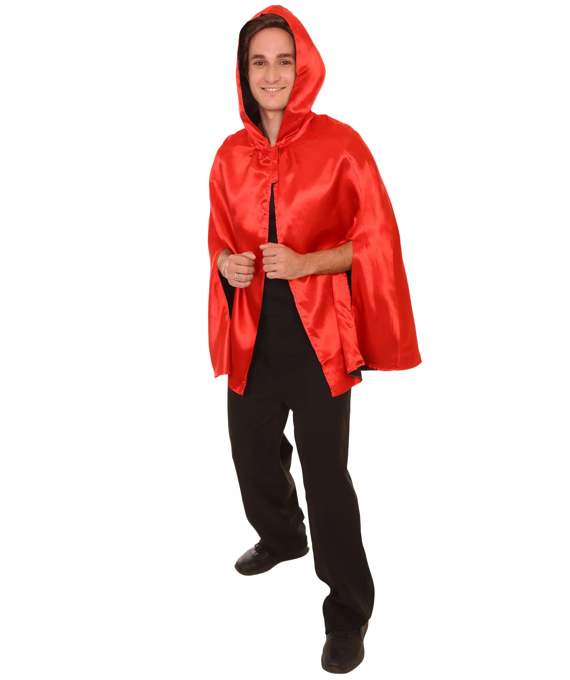 Adult Women's Reversible Hooded Short Cape Costume | Multiple Color Option Halloween Costume