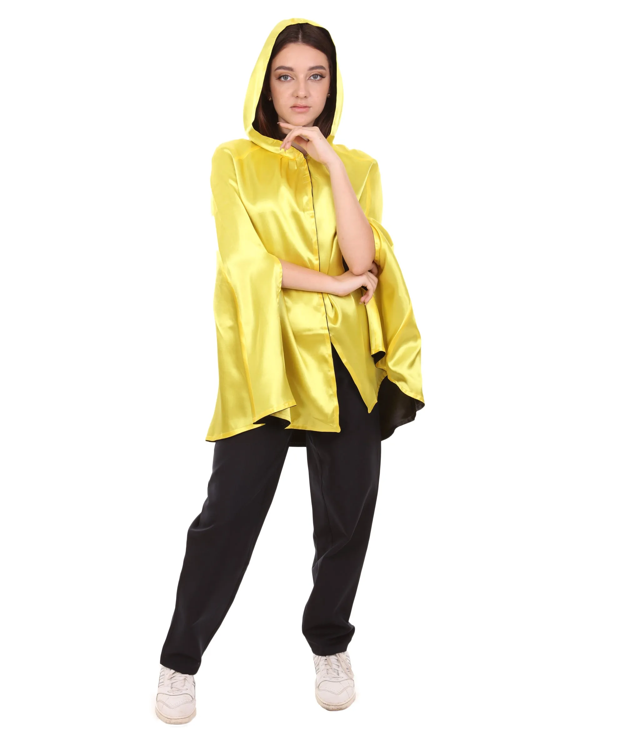 Adult Women's Reversible Hooded Short Cape Costume | Multiple Color Option Halloween Costume