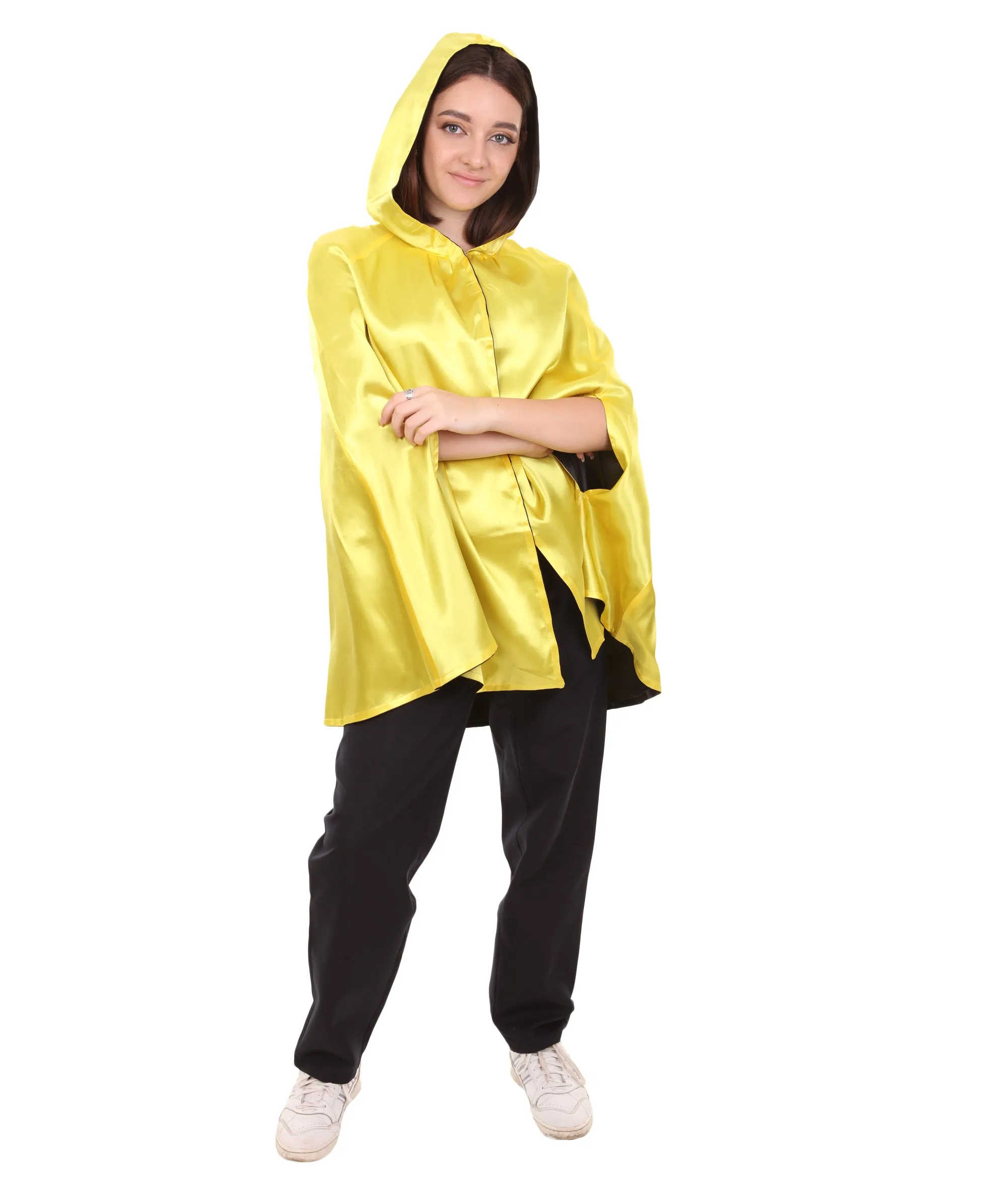 Adult Women's Reversible Hooded Short Cape Costume | Multiple Color Option Halloween Costume