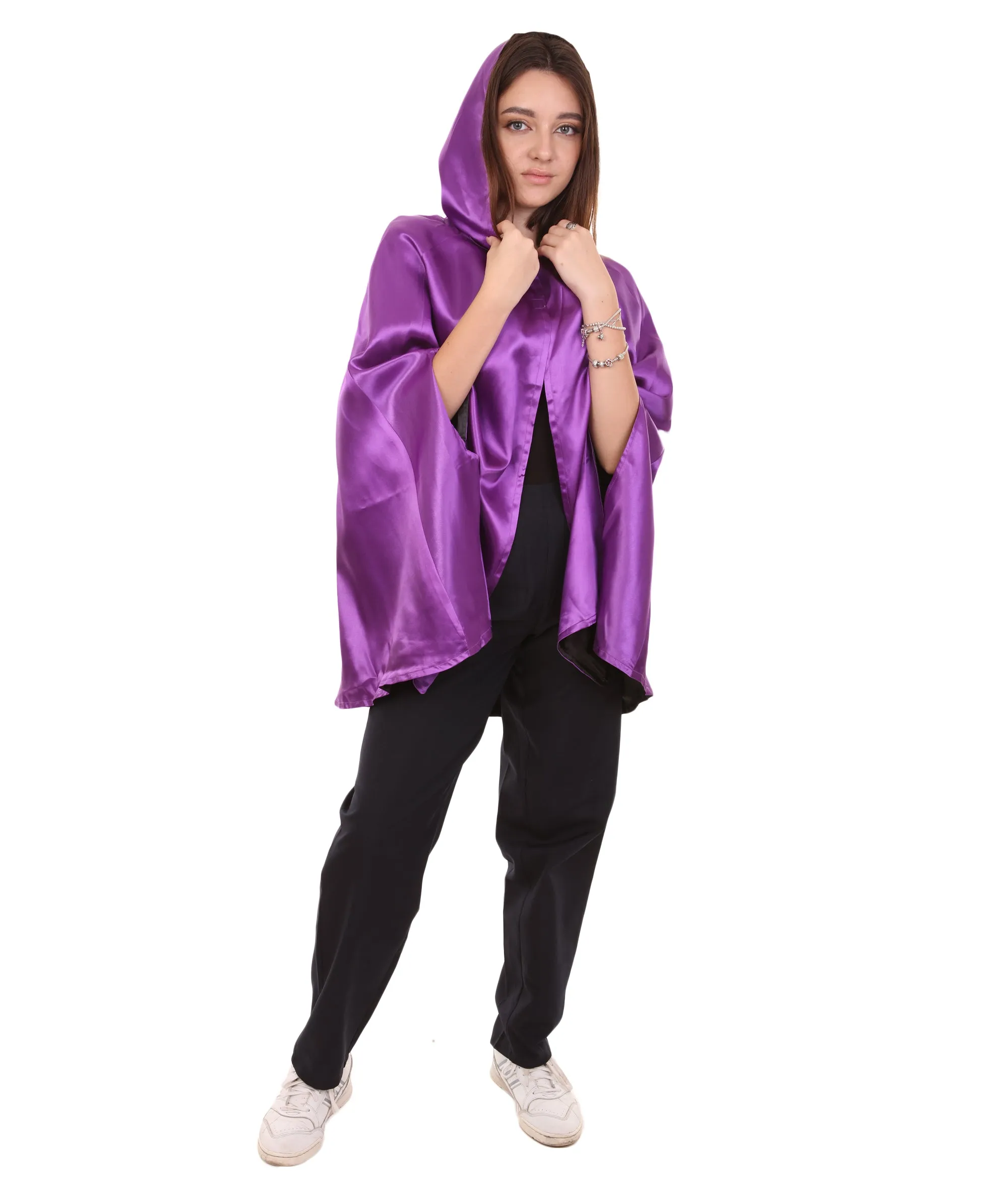 Adult Women's Reversible Hooded Short Cape Costume | Multiple Color Option Halloween Costume