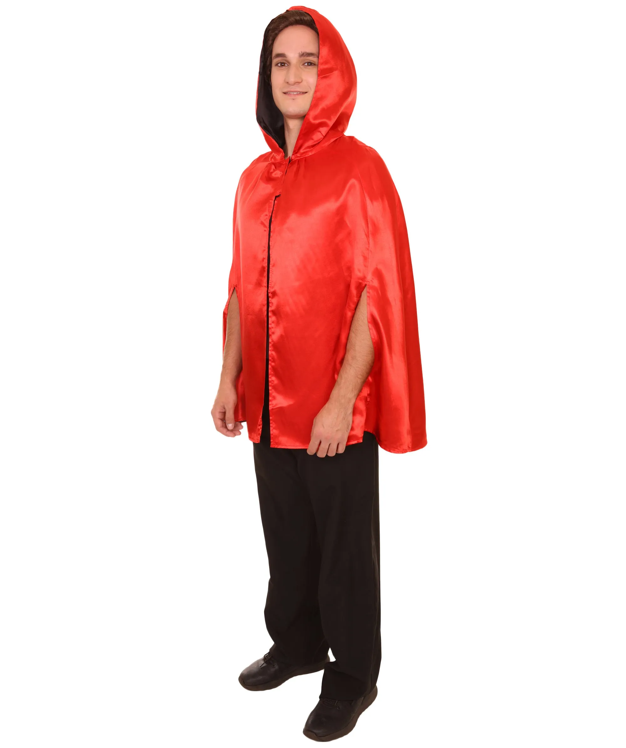 Adult Women's Reversible Hooded Short Cape Costume | Multiple Color Option Halloween Costume