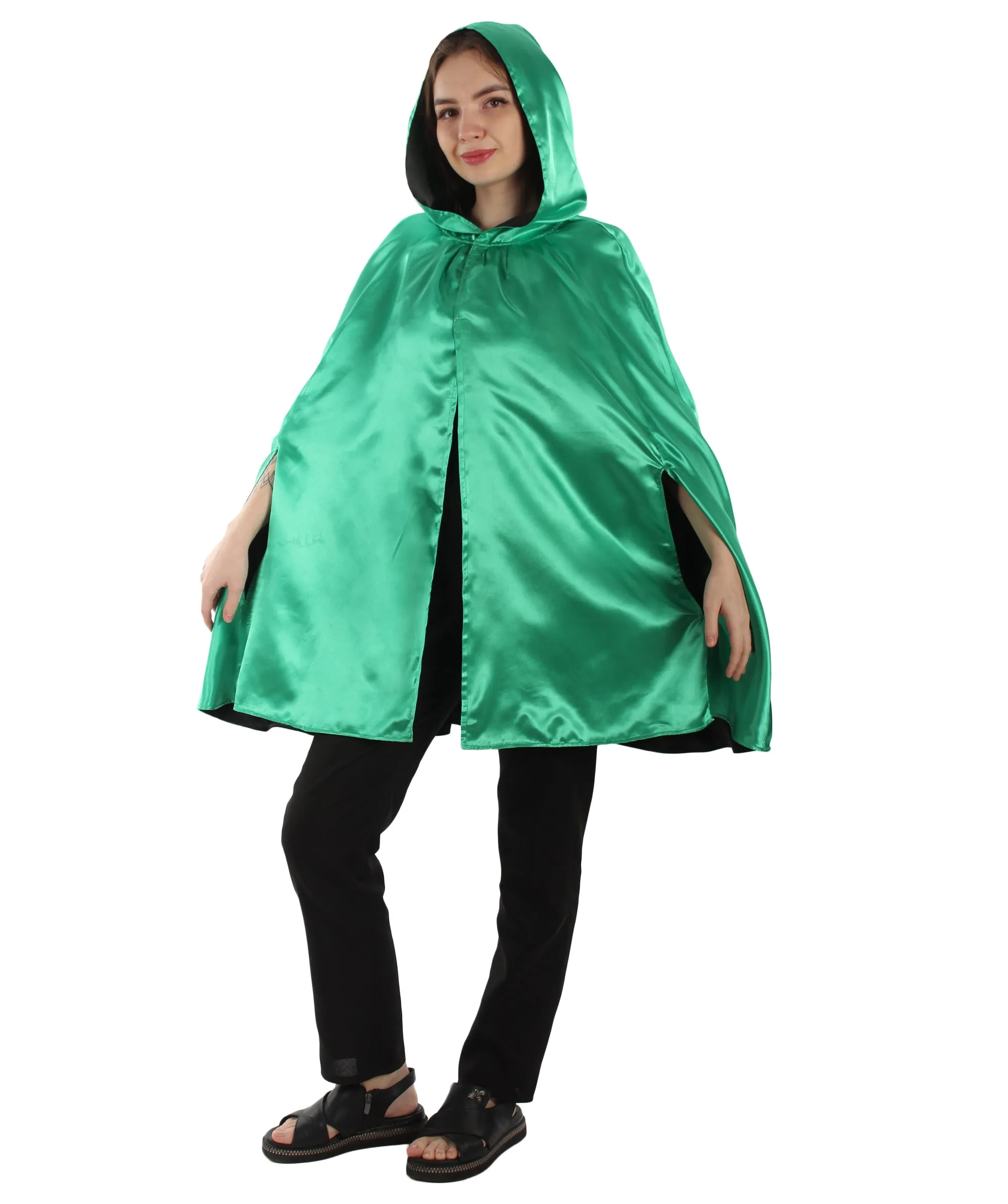 Adult Women's Reversible Hooded Short Cape Costume | Multiple Color Option Halloween Costume