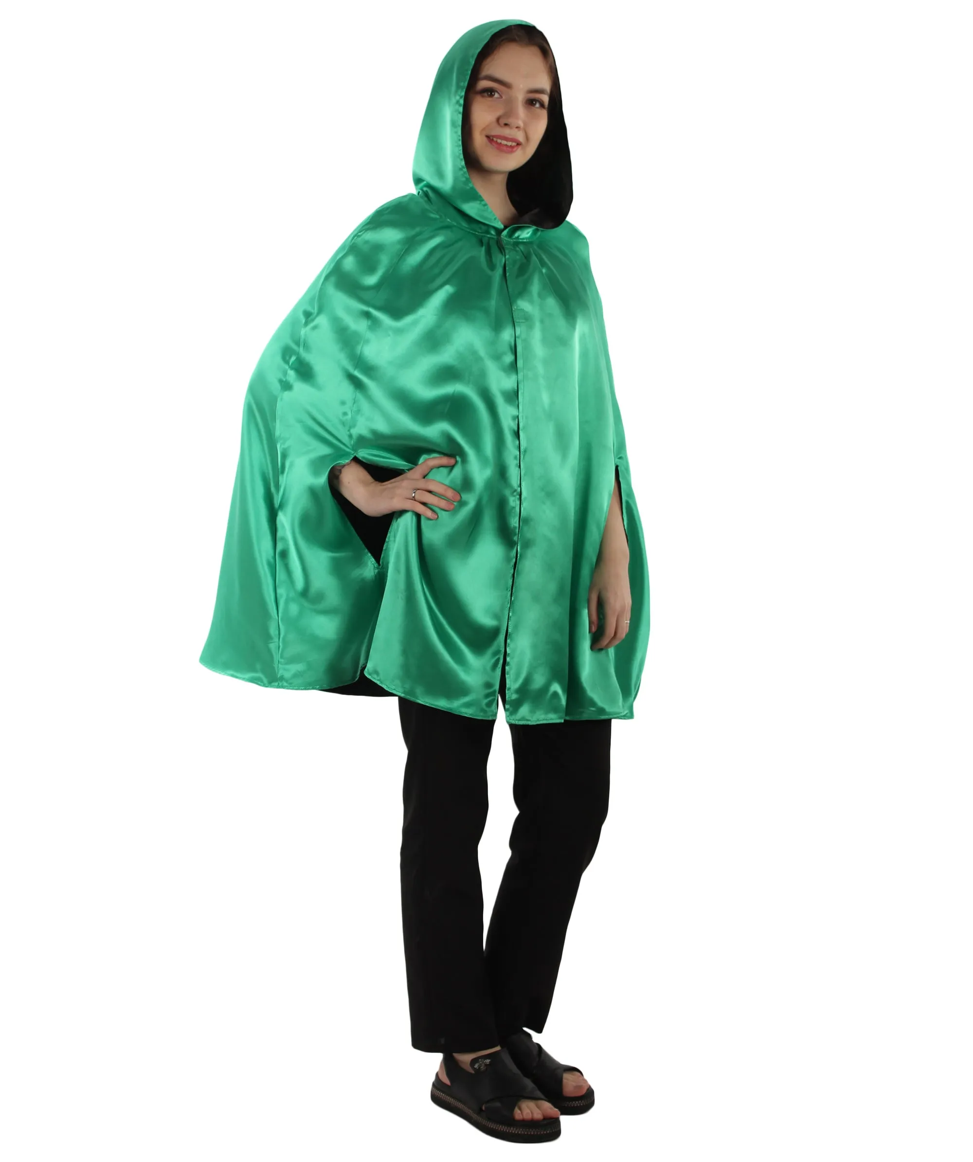 Adult Women's Reversible Hooded Short Cape Costume | Multiple Color Option Halloween Costume