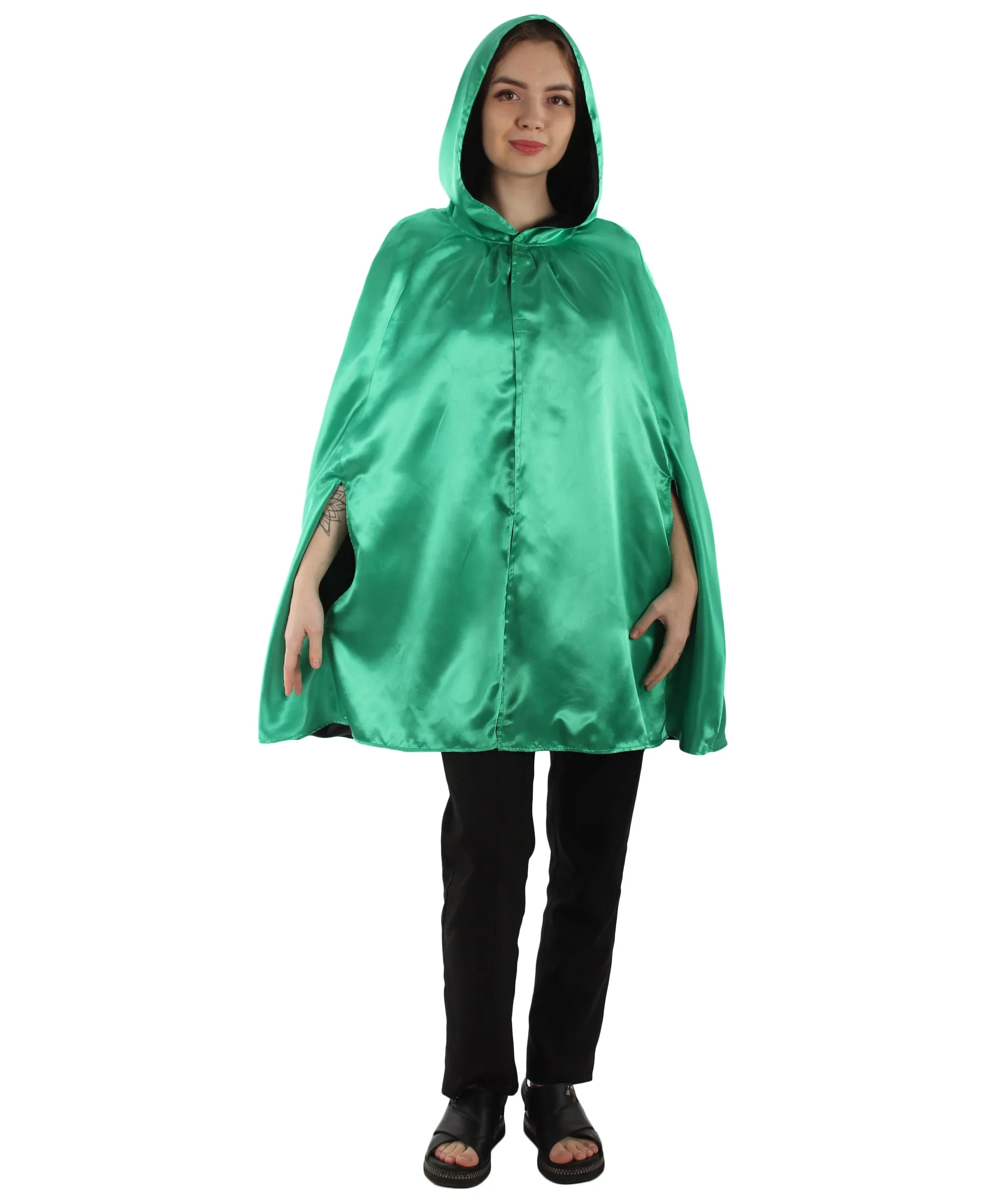 Adult Women's Reversible Hooded Short Cape Costume | Multiple Color Option Halloween Costume