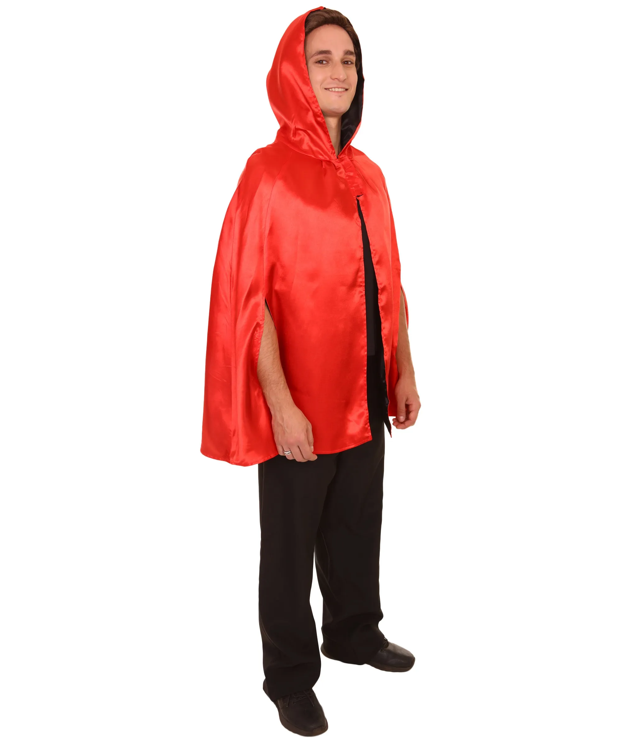 Adult Women's Reversible Hooded Short Cape Costume | Multiple Color Option Halloween Costume