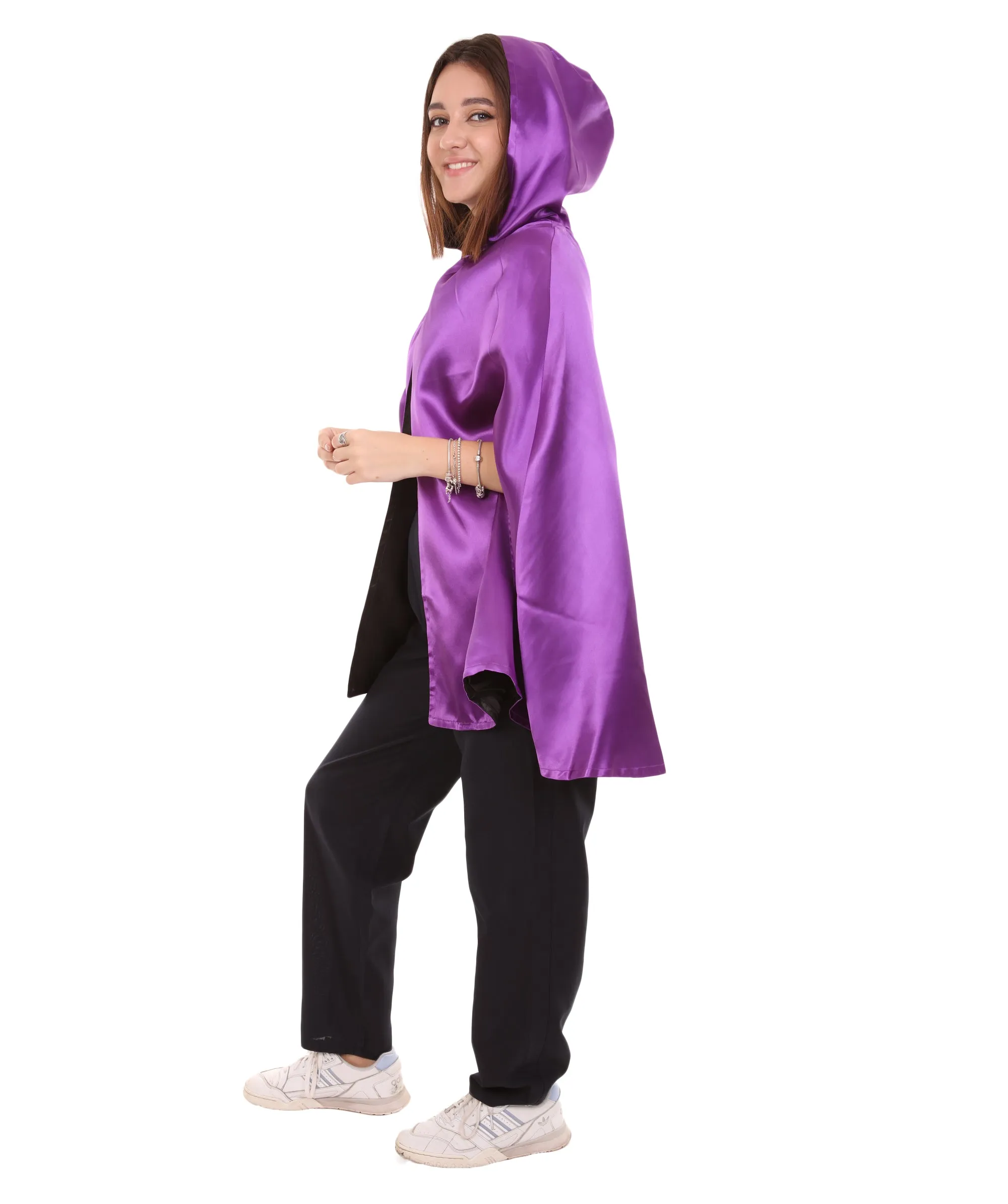 Adult Women's Reversible Hooded Short Cape Costume | Multiple Color Option Halloween Costume