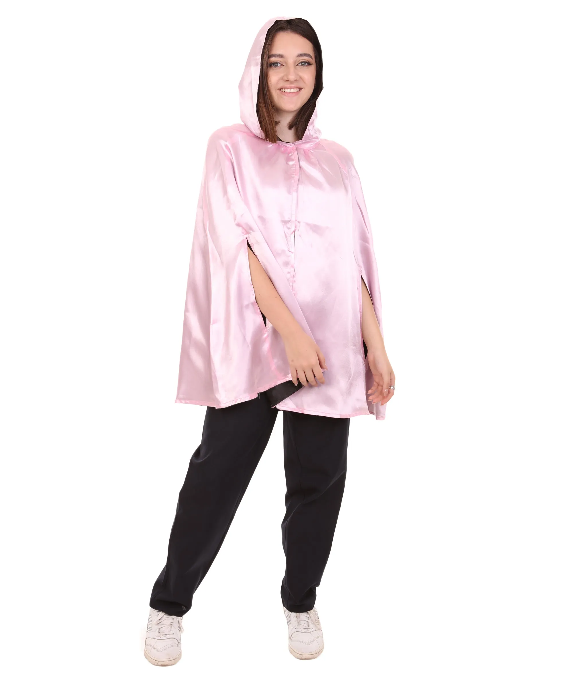 Adult Women's Reversible Hooded Short Cape Costume | Multiple Color Option Halloween Costume