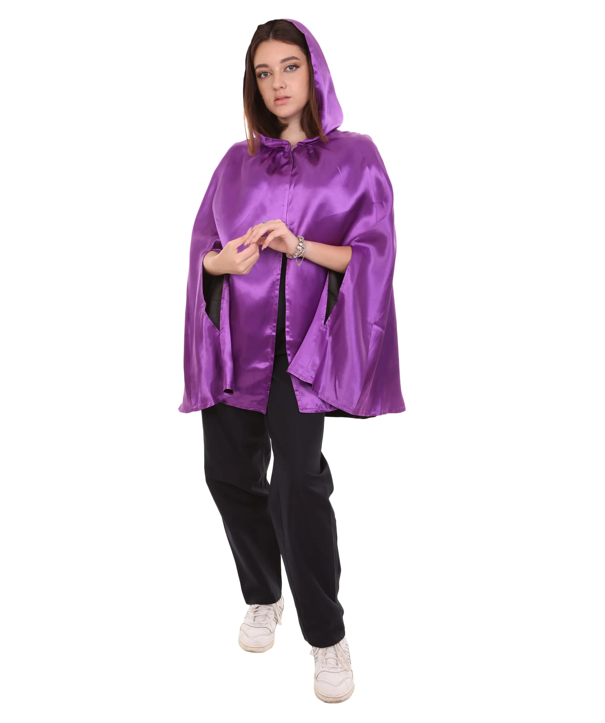 Adult Women's Reversible Hooded Short Cape Costume | Multiple Color Option Halloween Costume