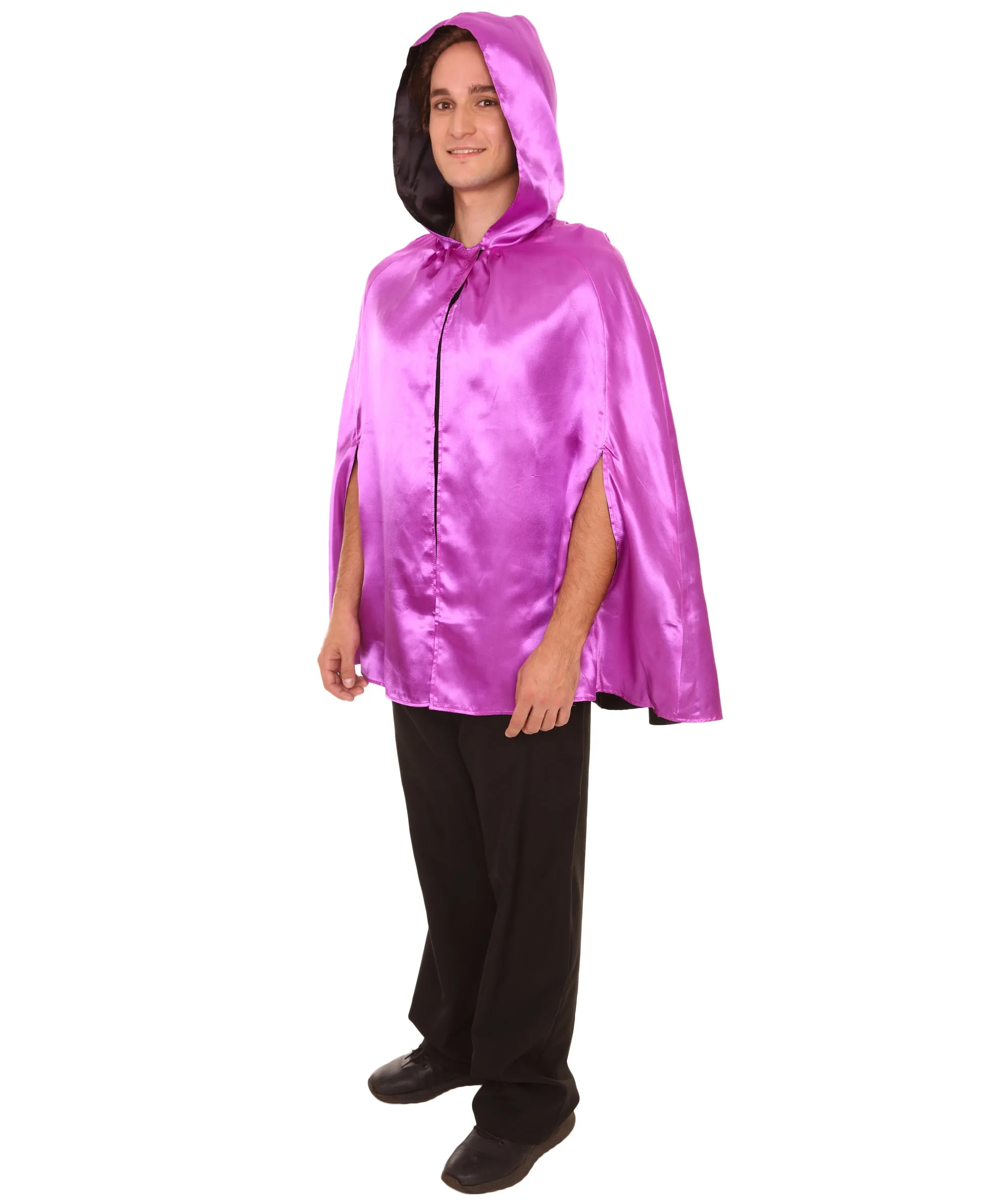 Adult Women's Reversible Hooded Short Cape Costume | Multiple Color Option Halloween Costume