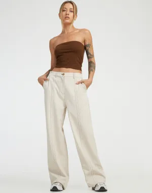 Albus Trouser in Ecru Brown Stitch