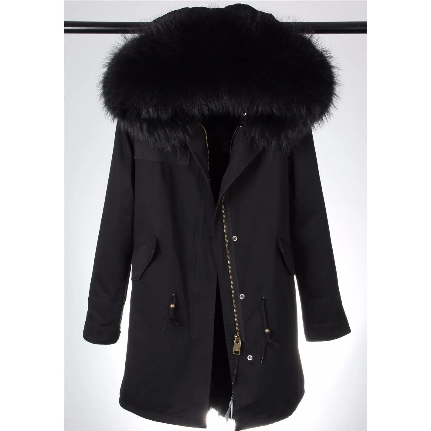 All Black Fur Parka