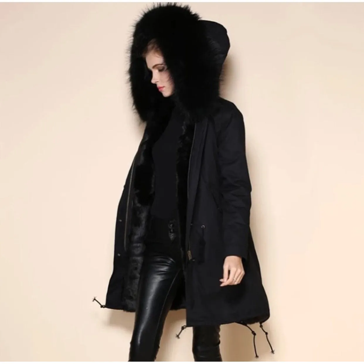 All Black Fur Parka