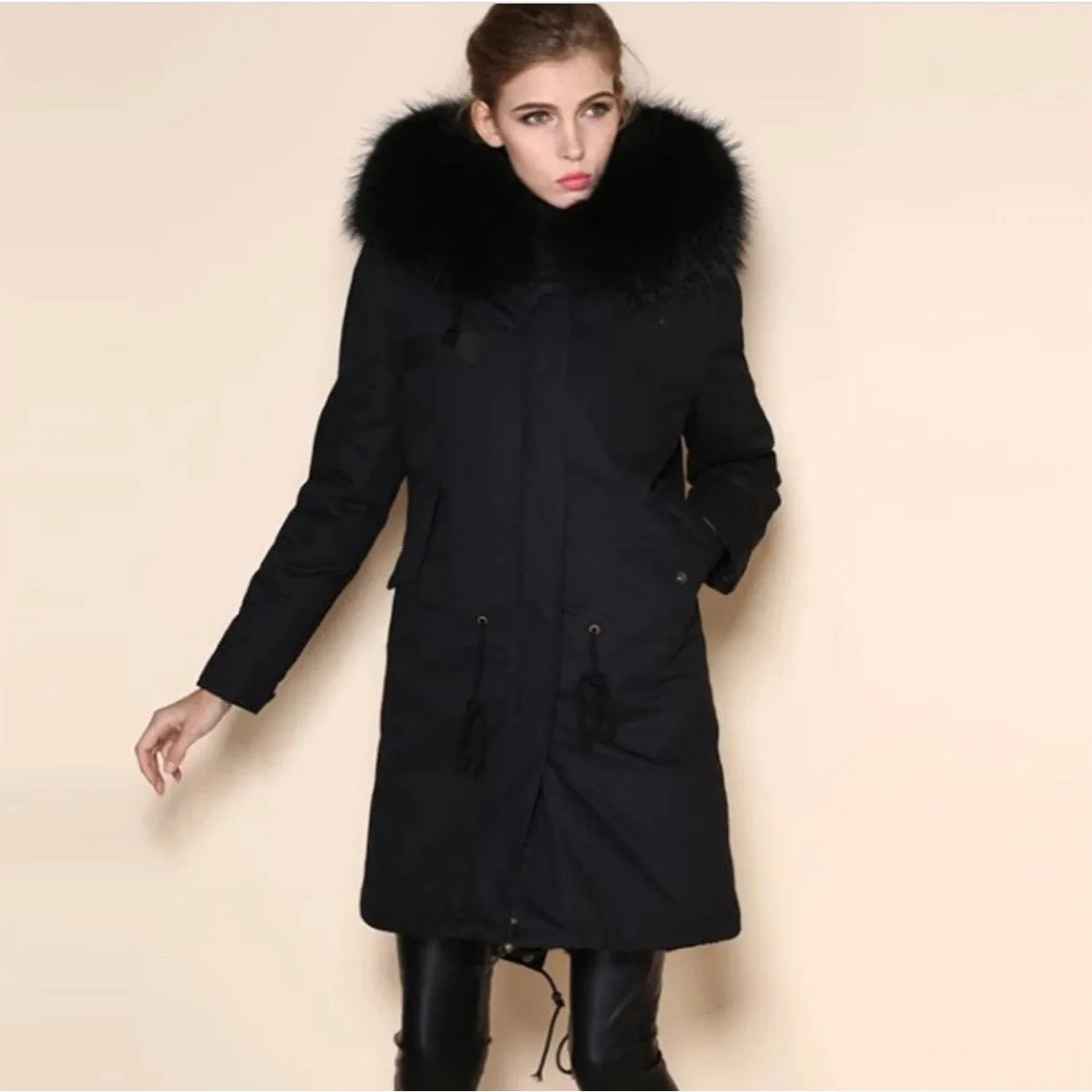 All Black Fur Parka