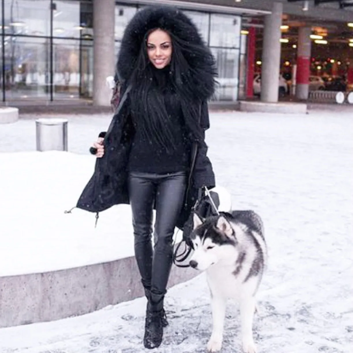 All Black Fur Parka