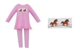 Anavini Horses Girl's Pink Knit Tunic Set L/S 502N-Vf24 5109