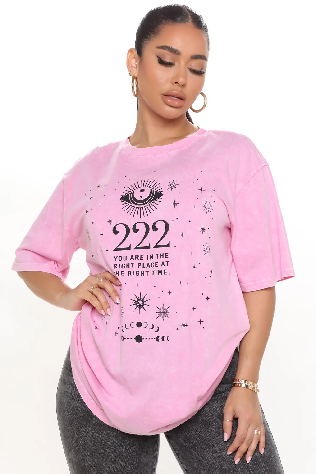 Angel Number 222 Washed Top - Pink