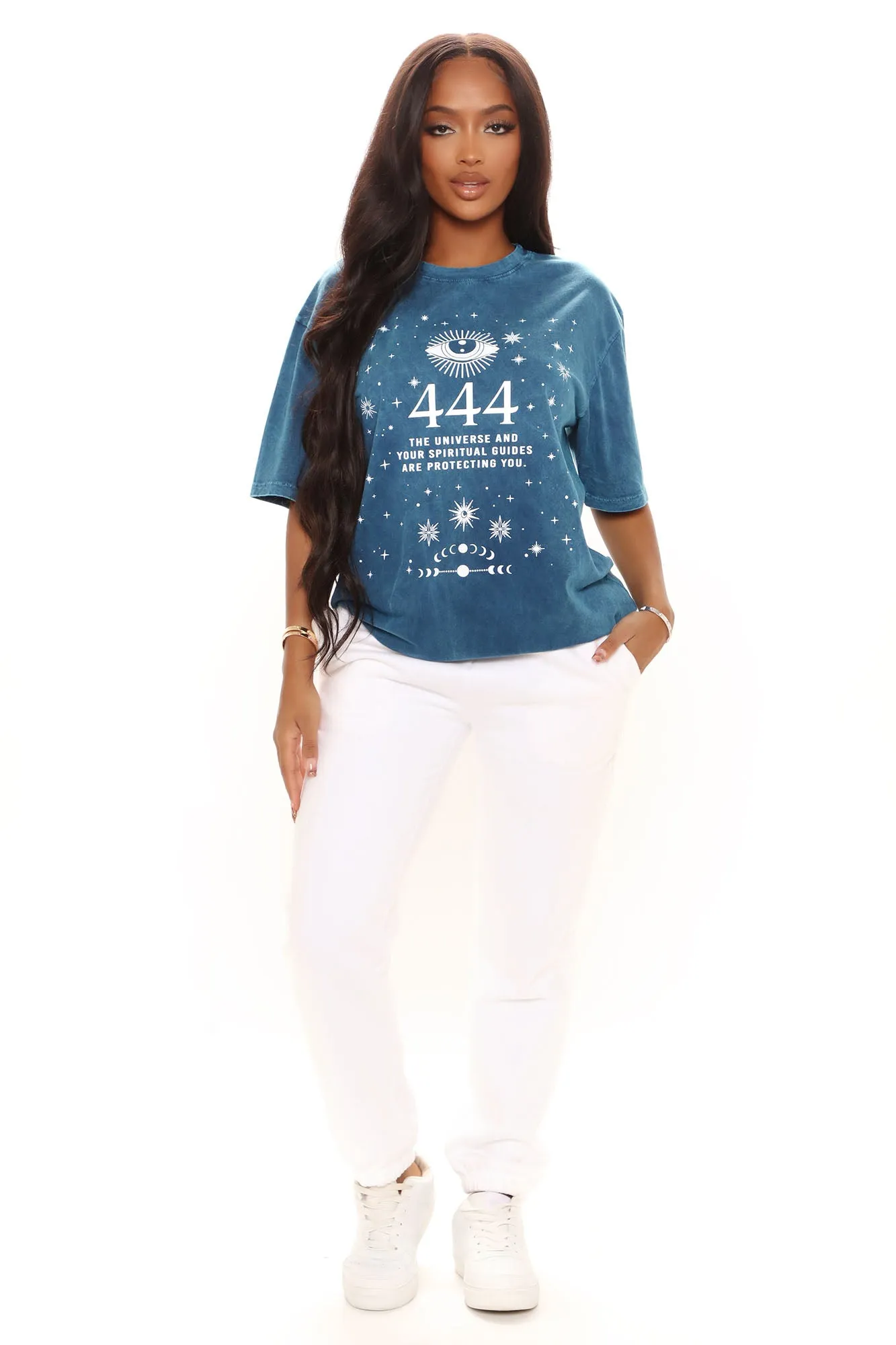 Angel Number 444 Washed Top - Teal