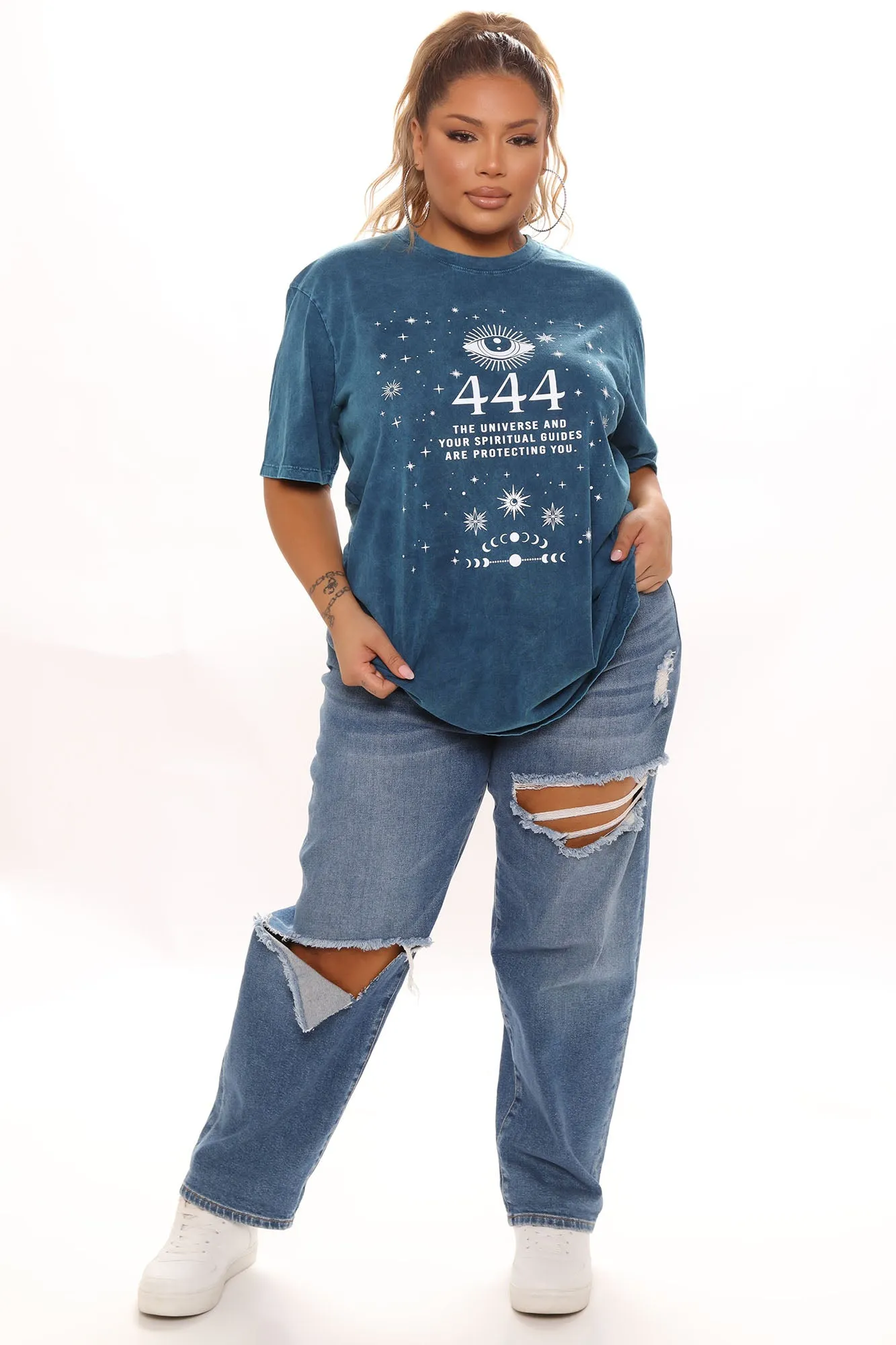 Angel Number 444 Washed Top - Teal