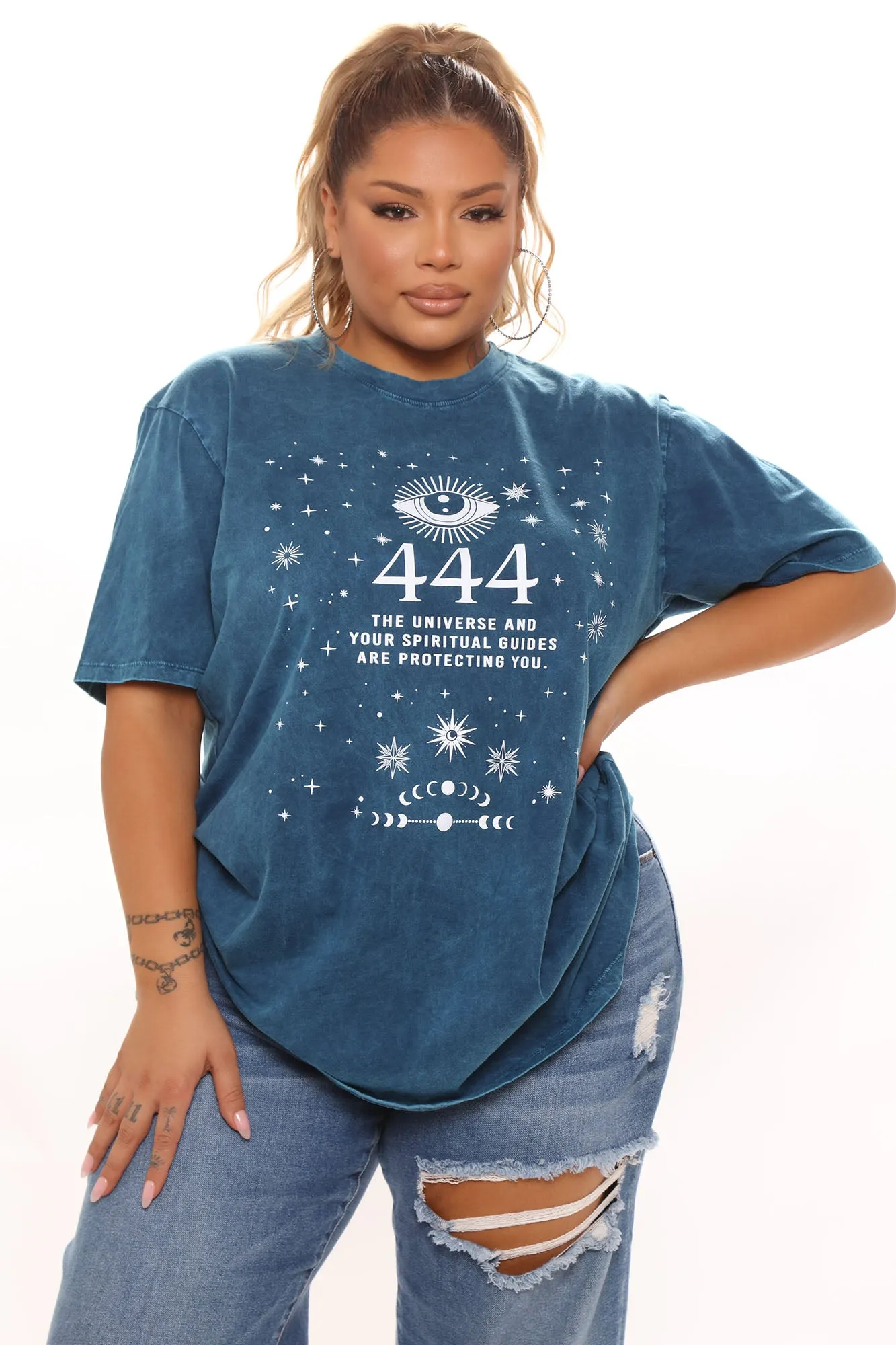 Angel Number 444 Washed Top - Teal