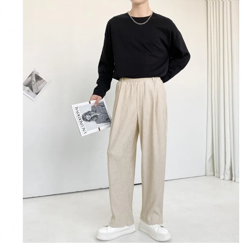 Autumn Winter Men Straight Pants Over Fit Casual Trousers