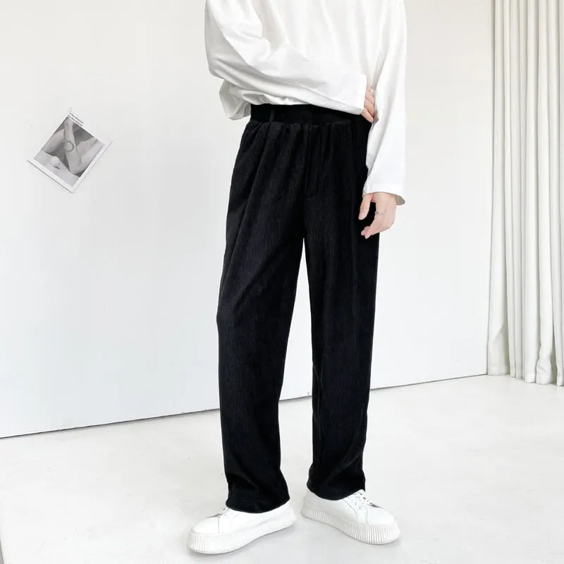 Autumn Winter Men Straight Pants Over Fit Casual Trousers