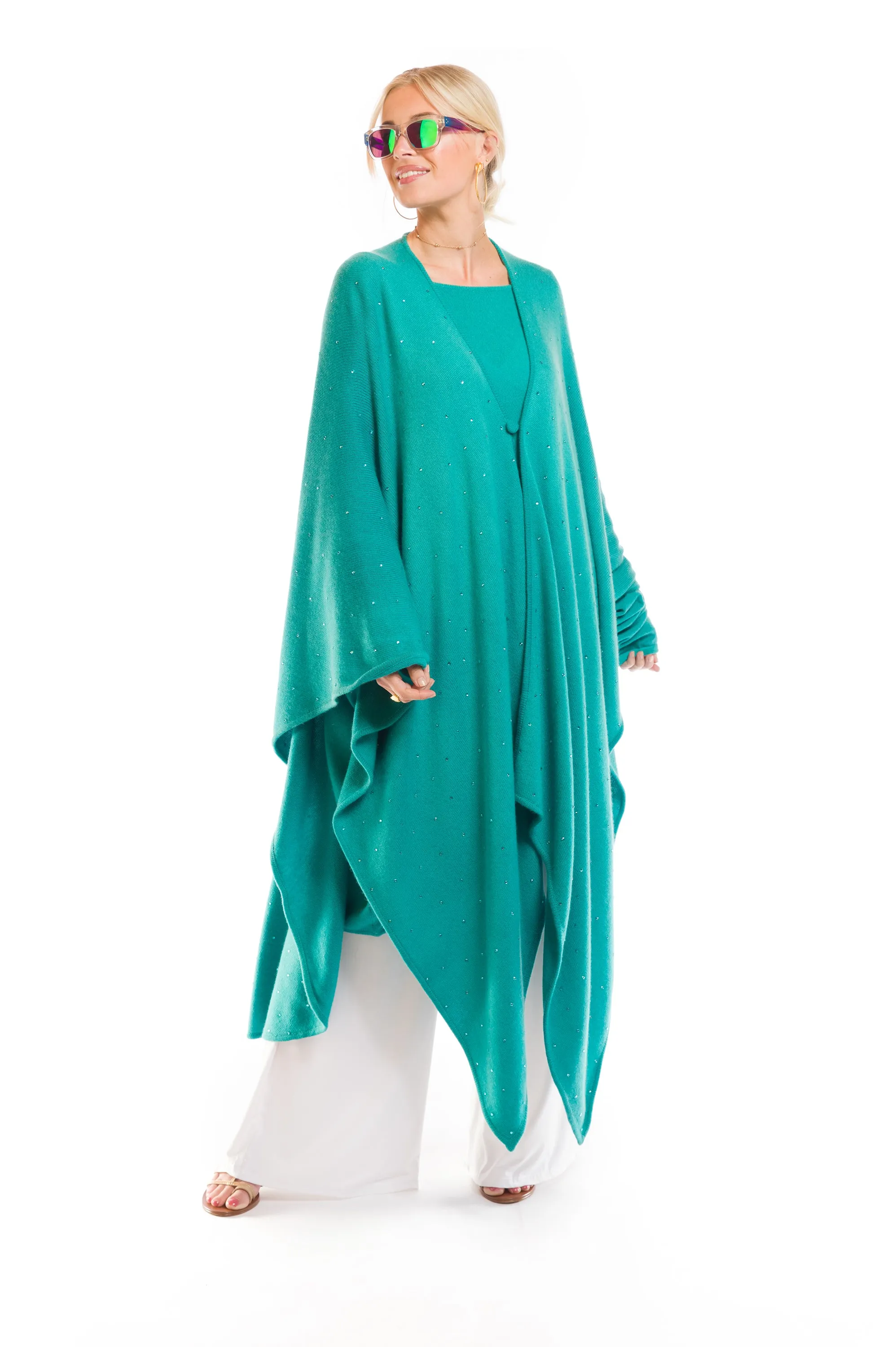 AVALON JEWELLED CASHMERE CAPE AQUA