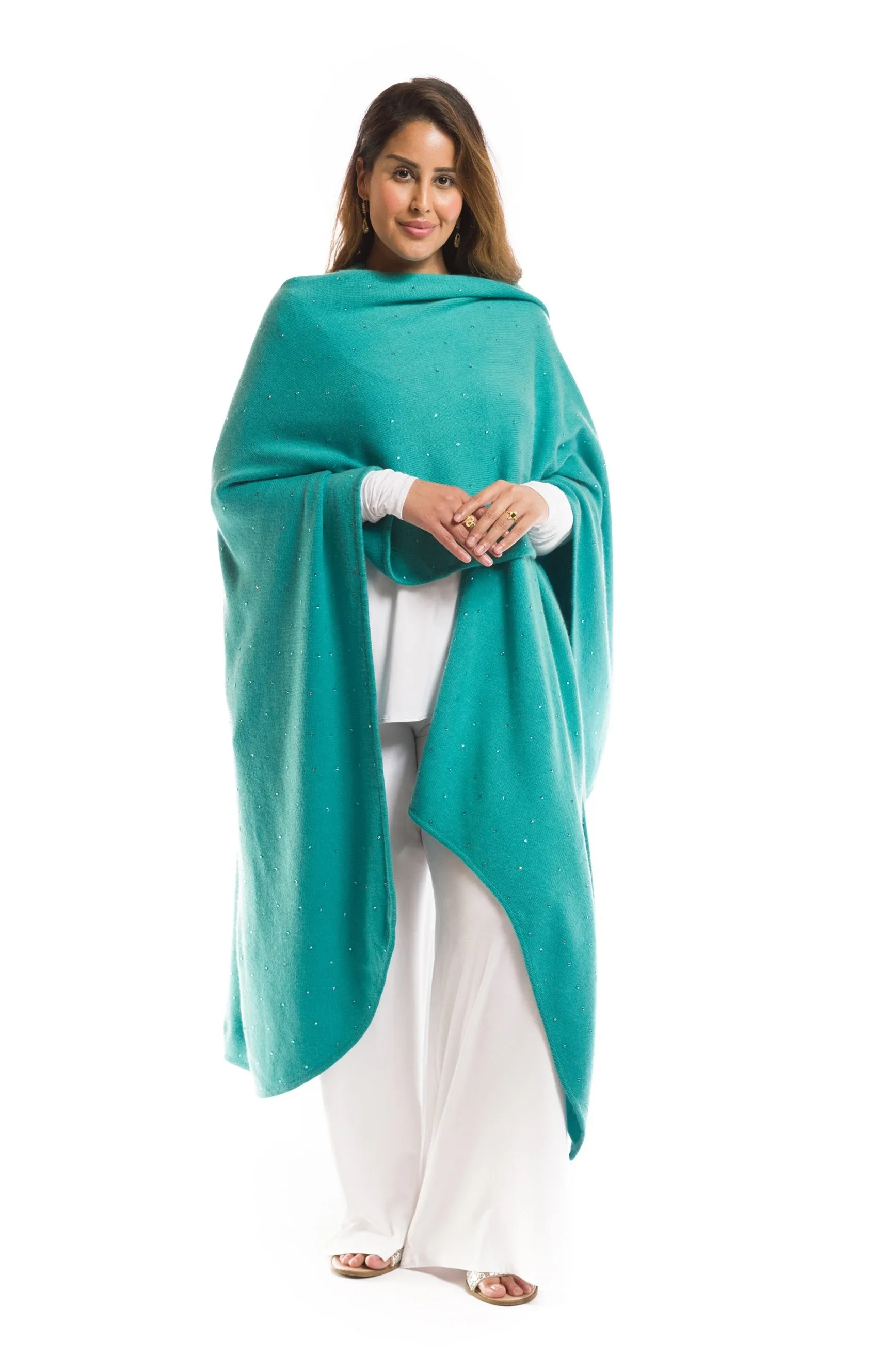 AVALON JEWELLED CASHMERE CAPE AQUA